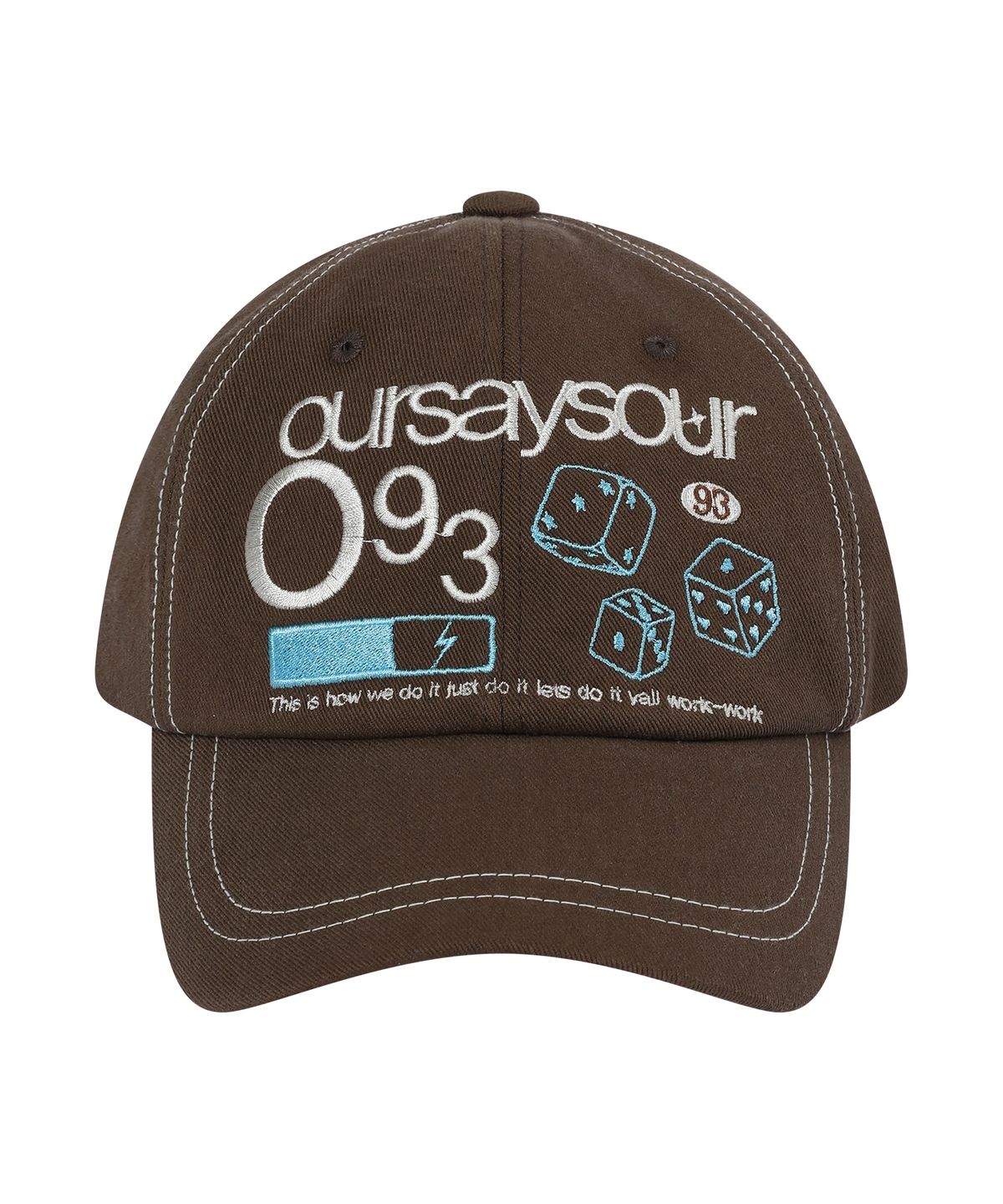 아워세이아워(OURSAYSOUR) 다이스 93 스티치 로고 배색 볼캡 브라운