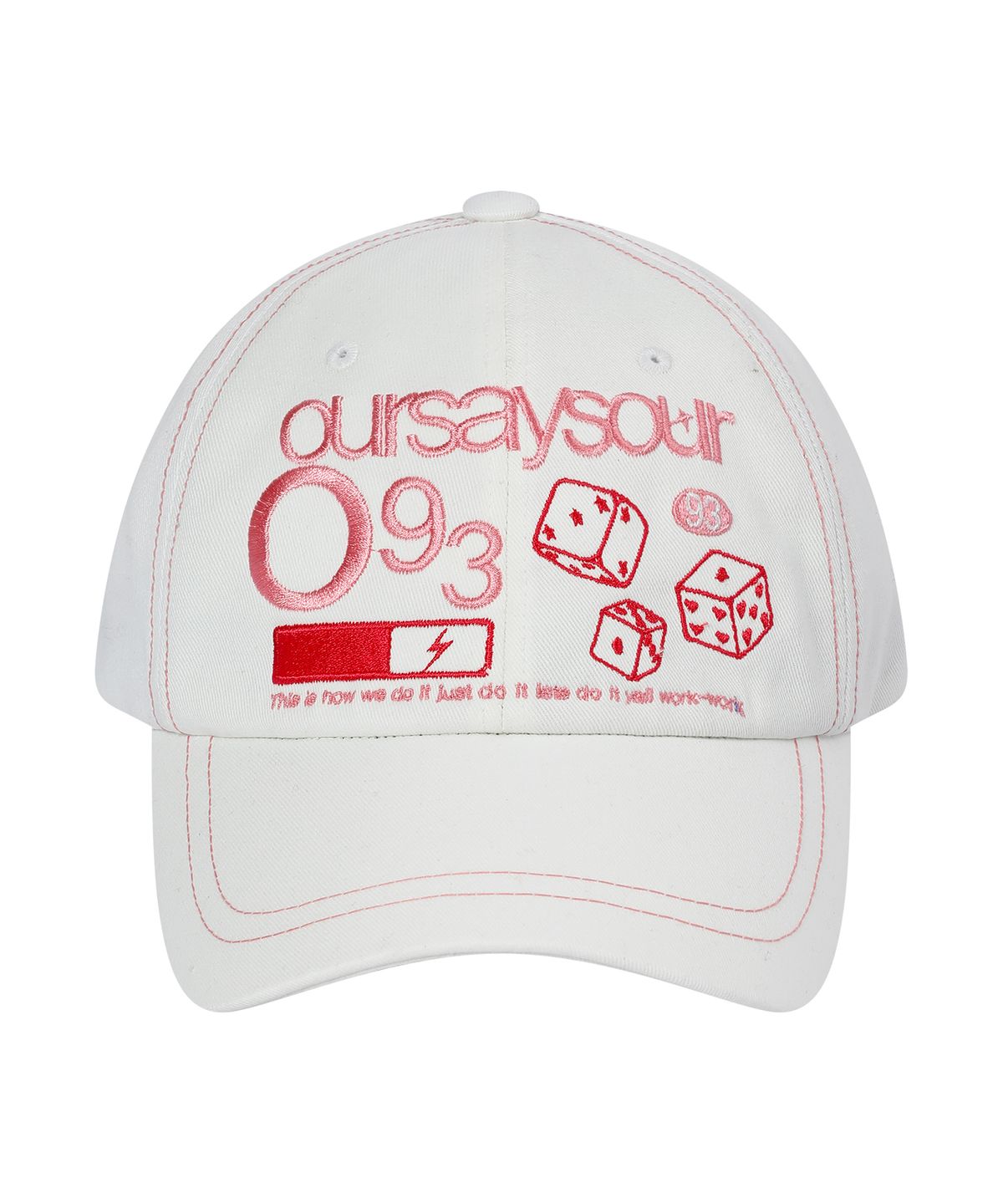 아워세이아워(OURSAYSOUR) 다이스 93 스티치 로고 배색 볼캡 아이보리