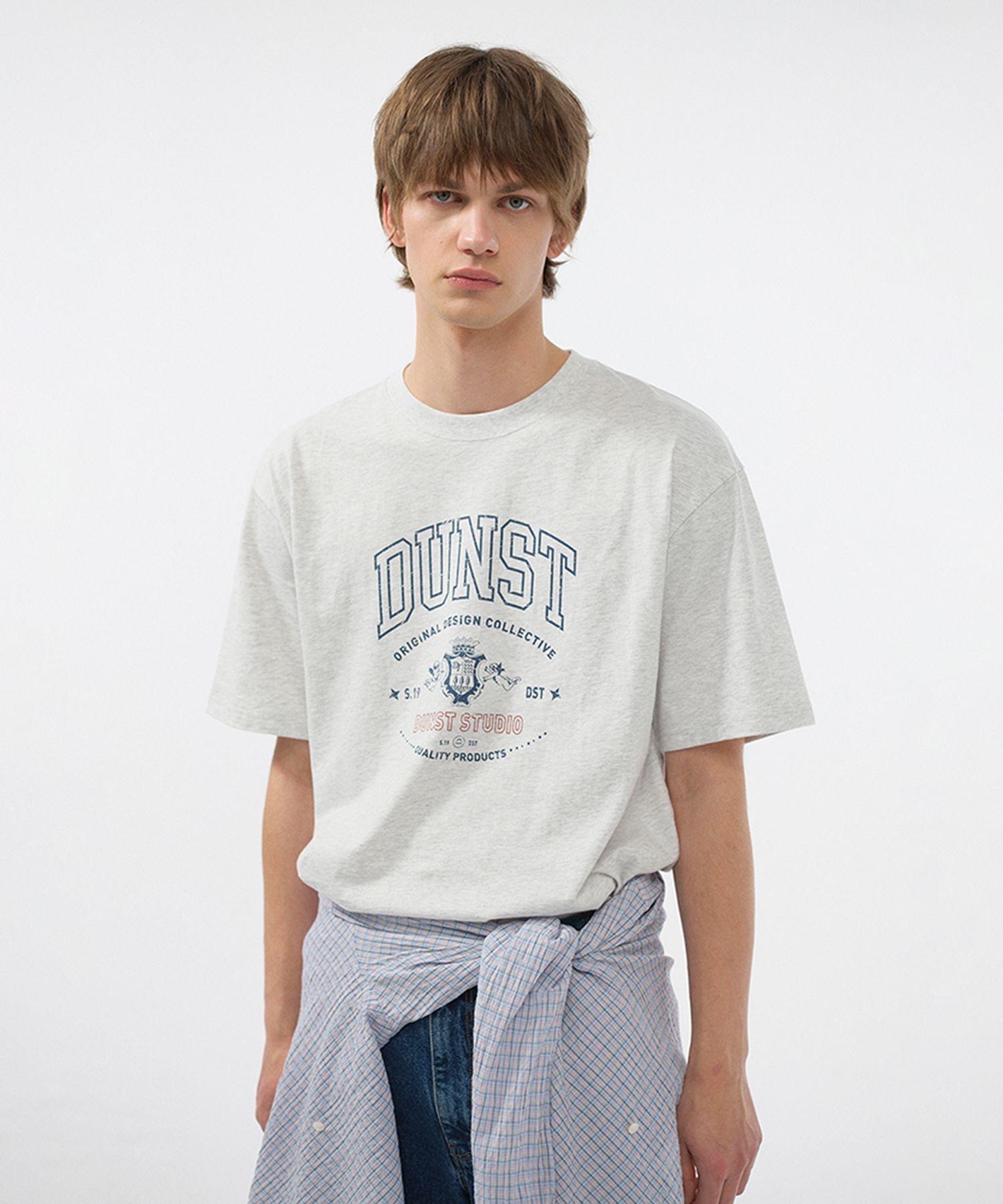 ★Dunst★ UNISEX CUPID ARCH LOGO TSHIRT LIGHT MELANGE GREY_U MUSINSA | DUNST CUPID ARCH LOGO T