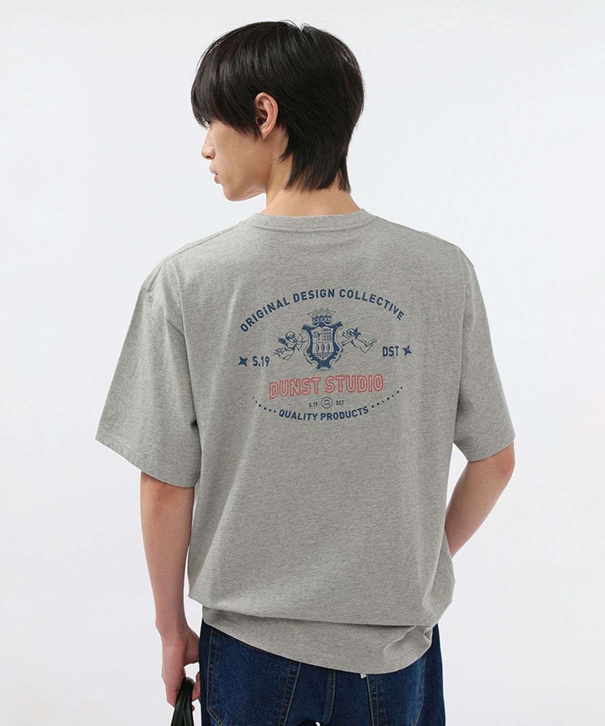 던스트 포 맨(DUNST FOR MEN) CUPID ARCH BACK LOGO T-SHIRT_UNISEX_UDTS5B128_MELANGE GREY