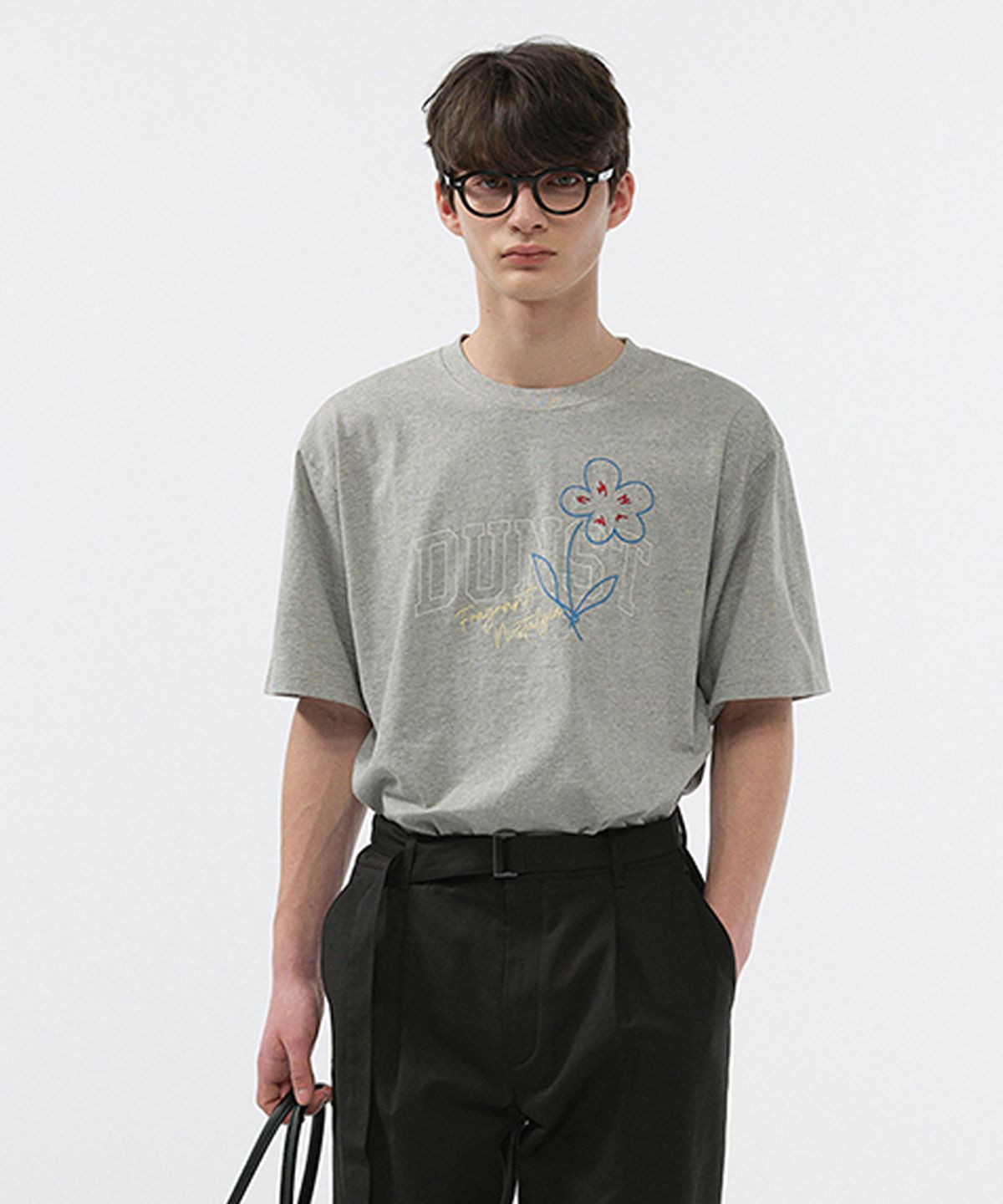 던스트 포 맨(DUNST FOR MEN) DRAWING BLOOM T-SHIRT _UNISEX_UDTS5B126_MELANGE GREY