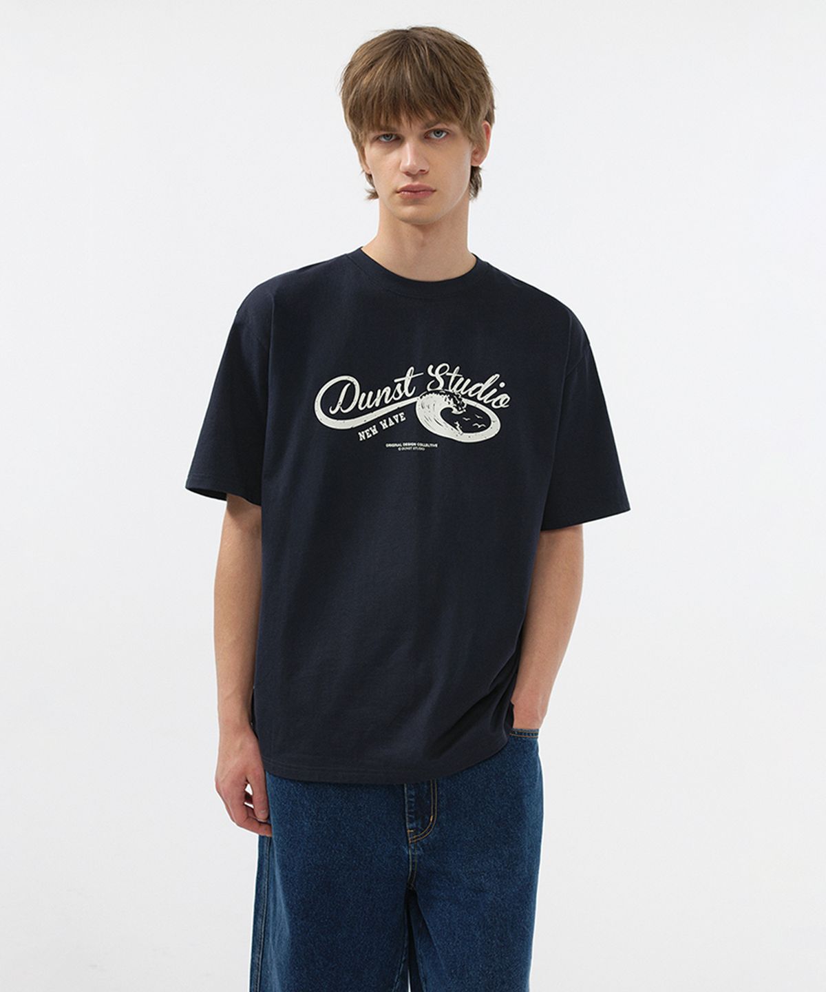 던스트 포 맨(DUNST FOR MEN) WAVE LOGO T-SHIRT_UNISEX_UDTS5B125_FRENCH NAVY