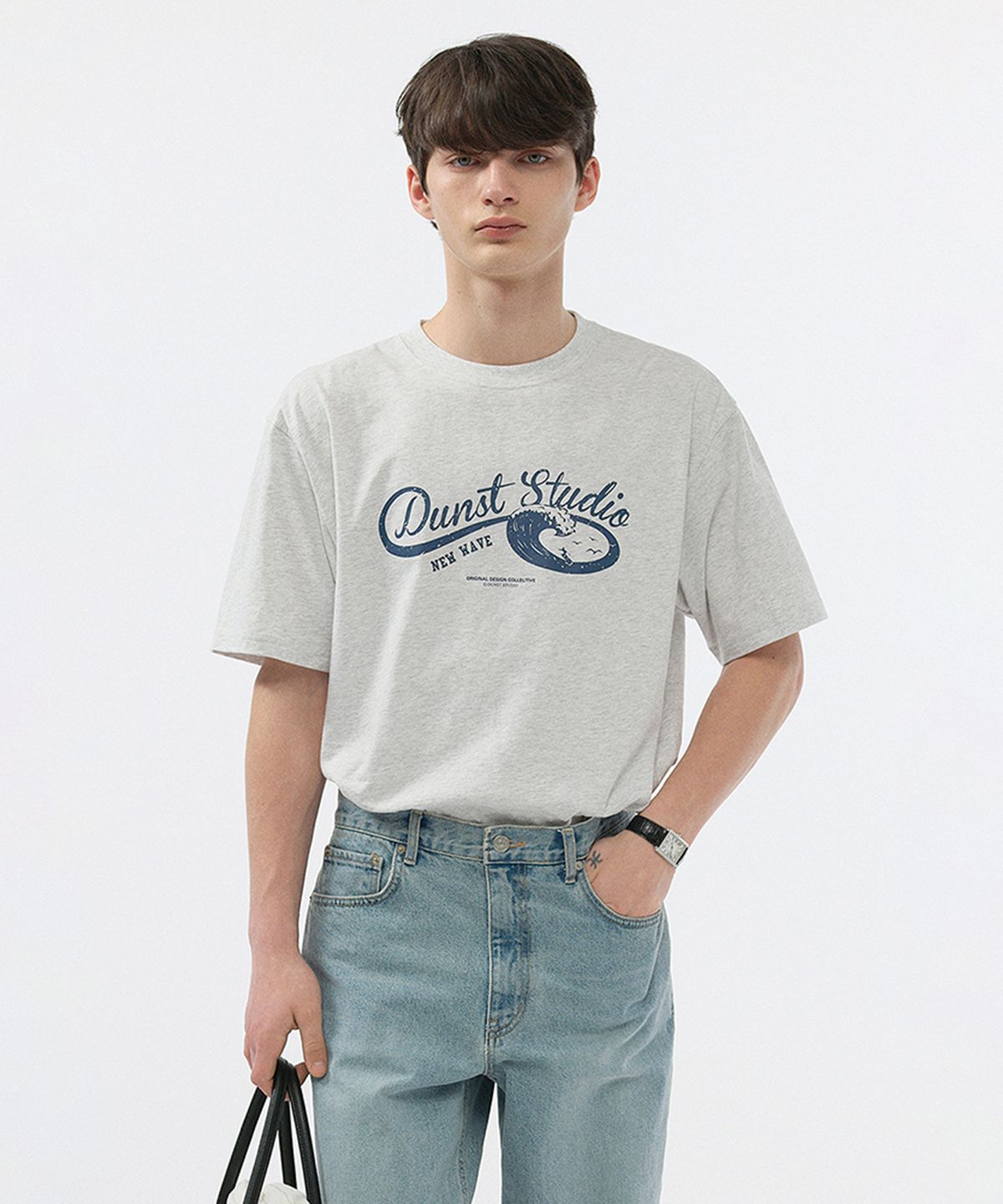 던스트 포 맨(DUNST FOR MEN) WAVE LOGO T-SHIRT_UNISEX_UDTS5B125_LIGHT MELANGE GREY
