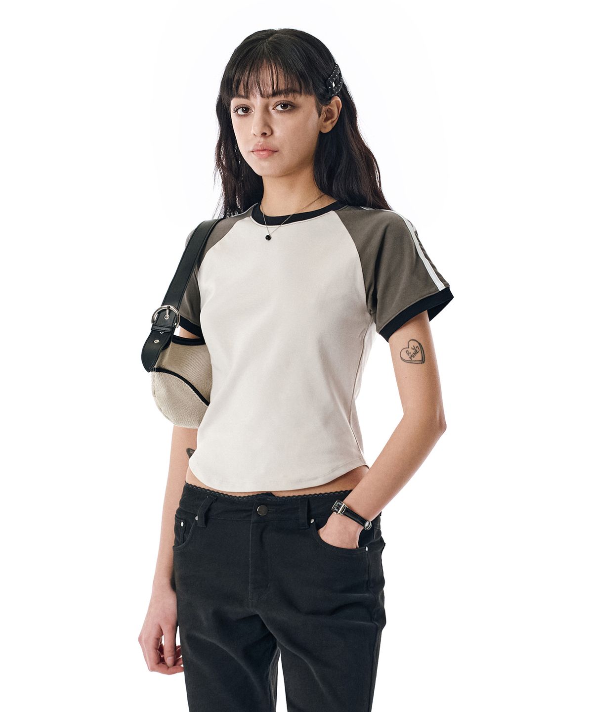 세컨모놀로그(SECONDMONO) W. Raglan Short Sleeve Color Ringer Tee [GRAY]_SEWTS004GRAY