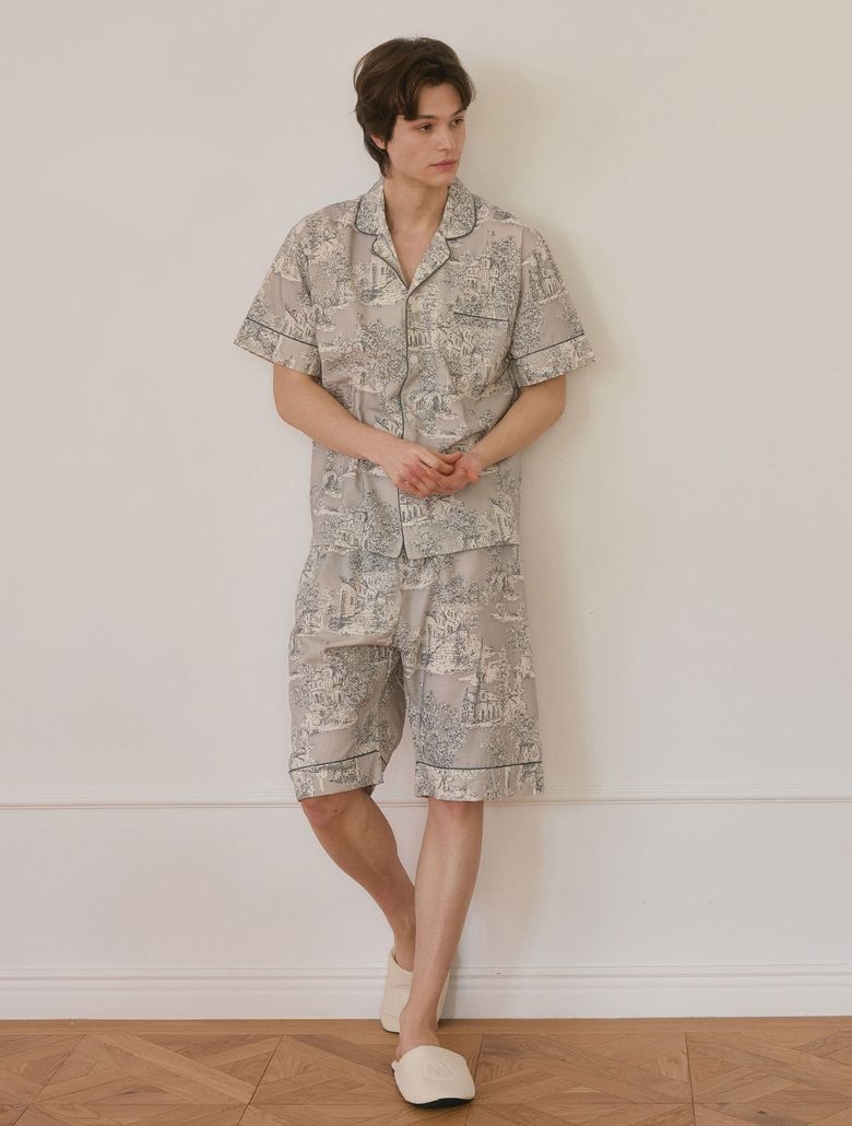 남성 마델 코튼 반소매 카라 투피스 잠옷