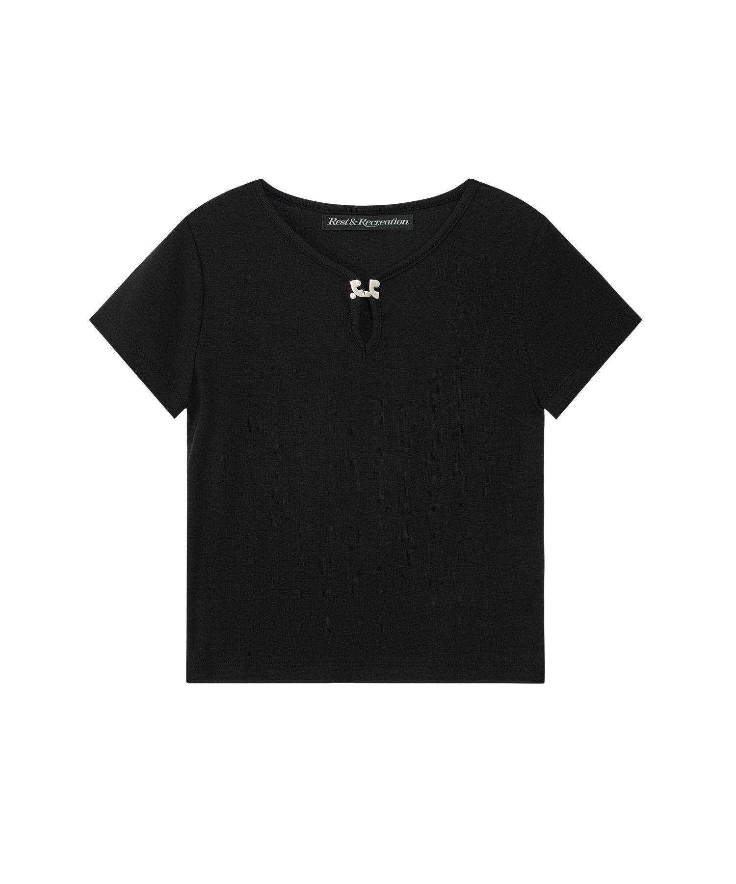 [Rest&Recreation] Uネック ロゴクリップ トップ / 韓国ブランド MUSINSA公式 | REST&RECREATION U-NECK LOGO CLIP TOP - BLACK