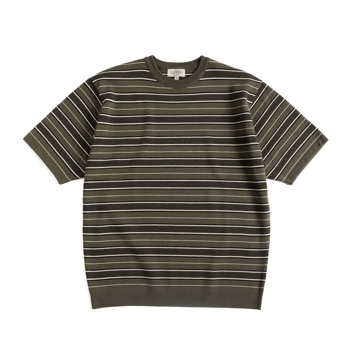 와일드 브릭스(WILD BRICKS) W23 KNITTED STRIPE T-SHIRT (olive&black)