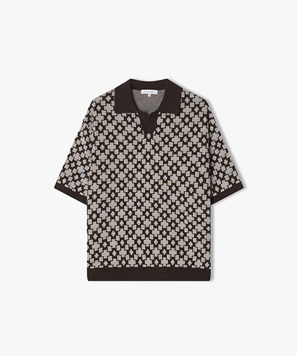 리버클래시(LIBERCLASSY) [25SS] LLM51542 브라운 자카드 칼라 반팔 니트