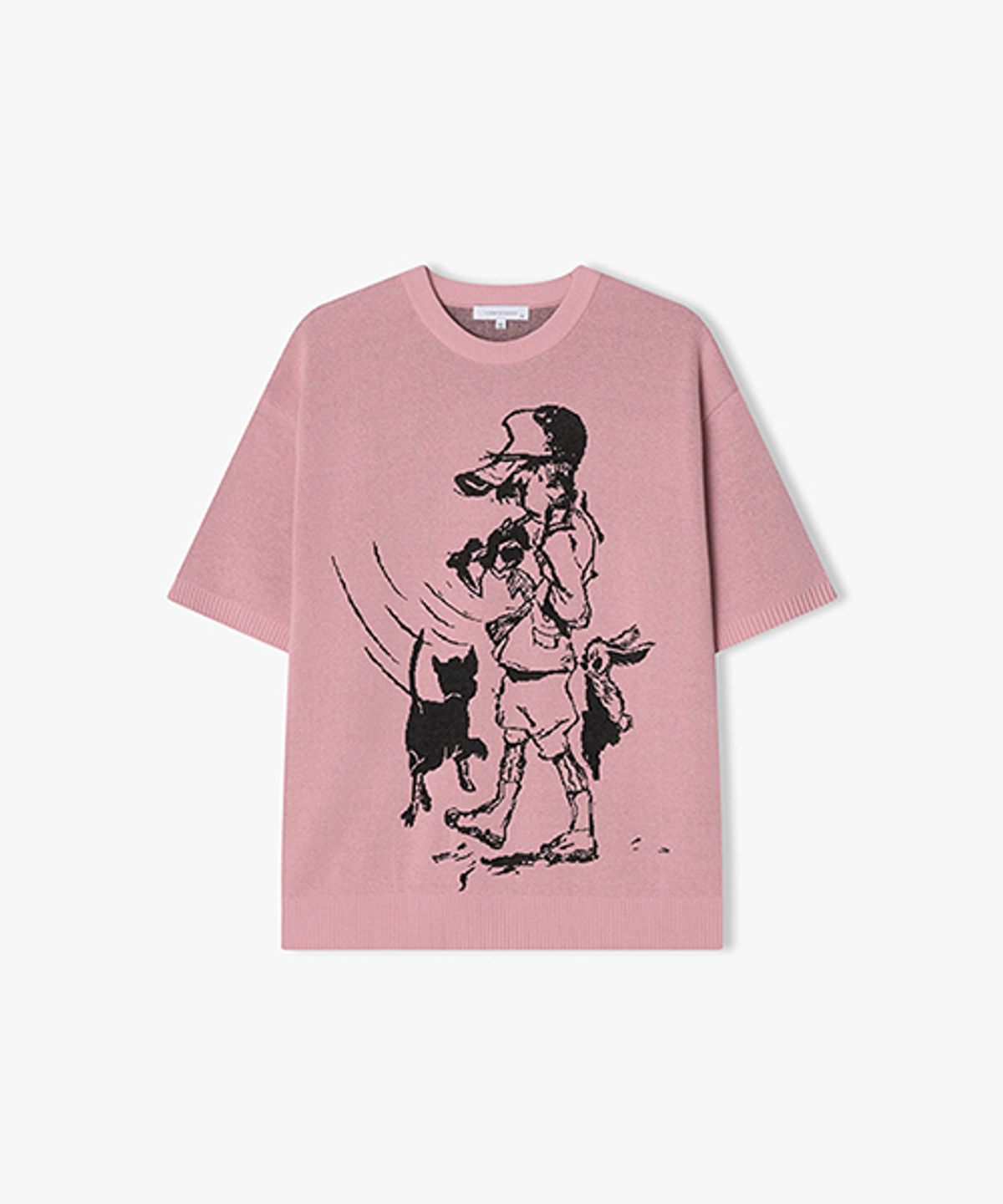 리버클래시(LIBERCLASSY) [25SS] LLM51520 핑크 아트웍 자카드 라운드넥 반팔 니트