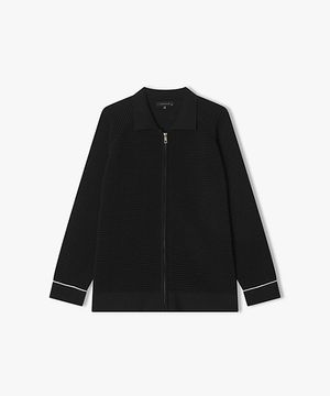 [25SS] LLS51570 블랙 메쉬조직 라인 배색 니트 집업