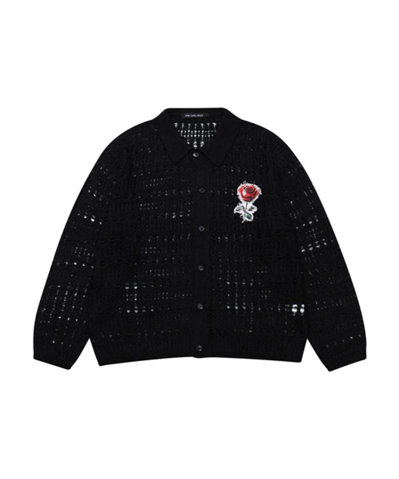 Sheer Rose Patch Shirt Black