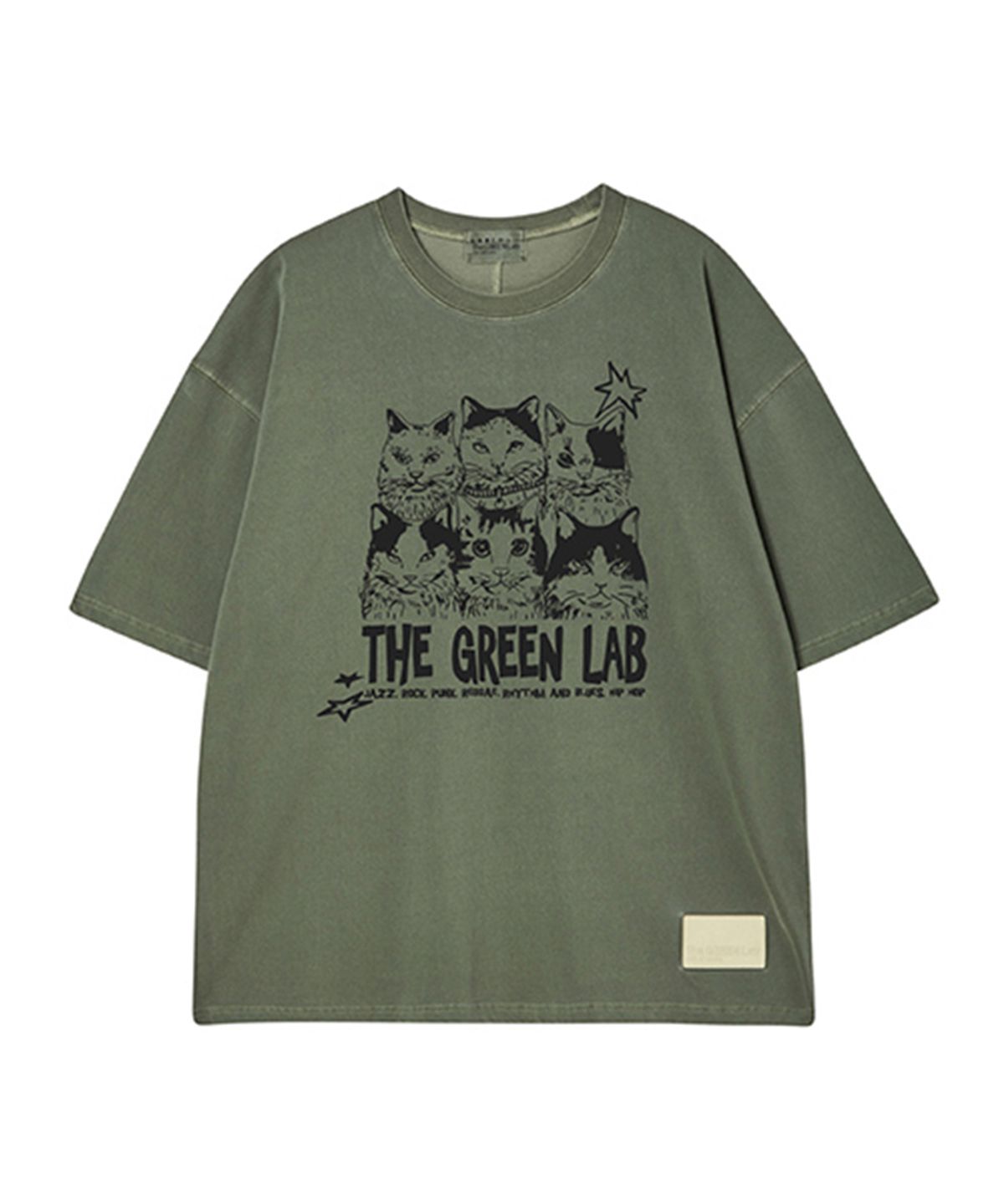더그린랩(THE GREEN LAB) 피그먼트 뮤직캣 오버핏 반팔 티셔츠 [카키]