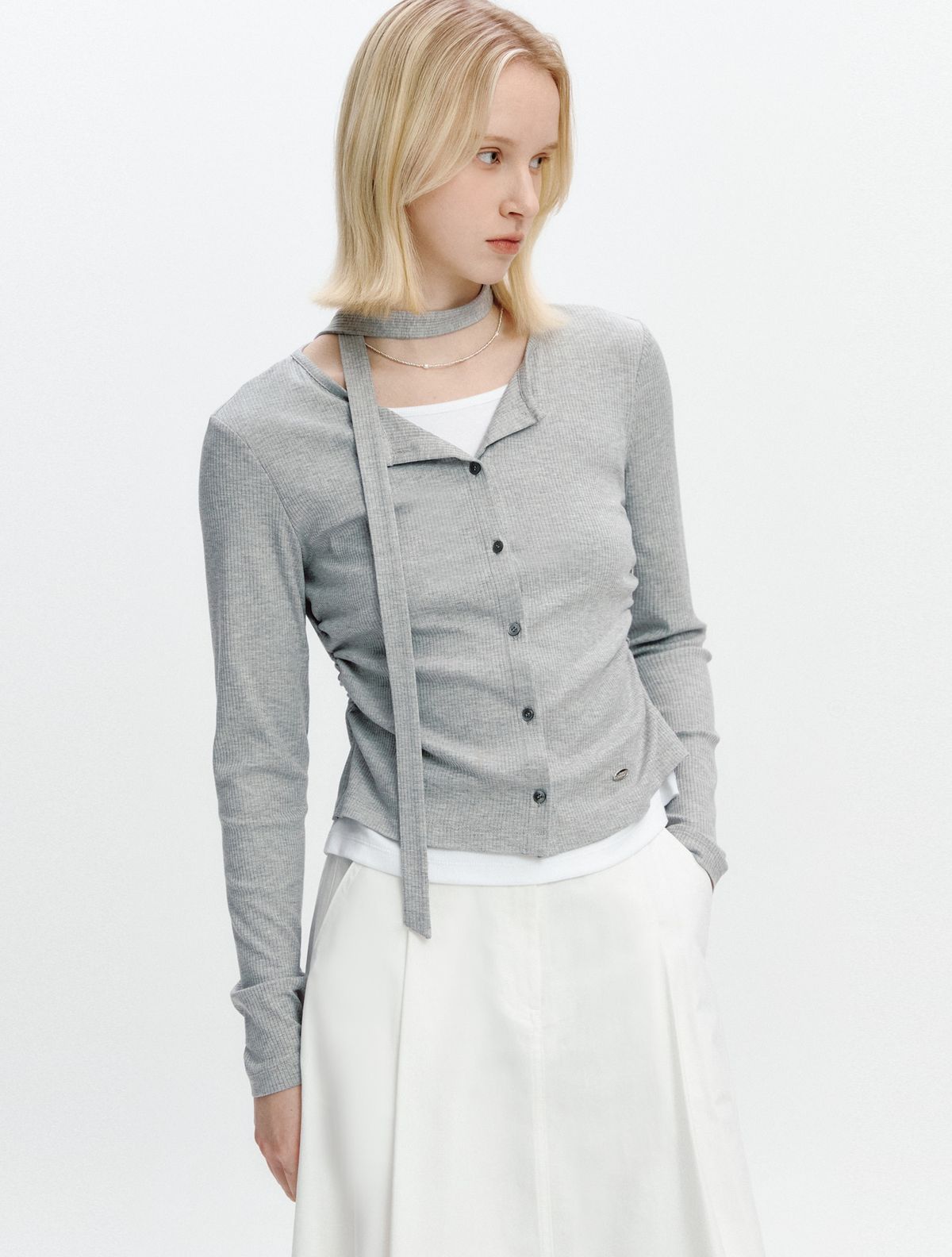 그레이데시온(GRAYDATION) 2 In 1 Cardigan Layered T-shirt MELANGE GRAY