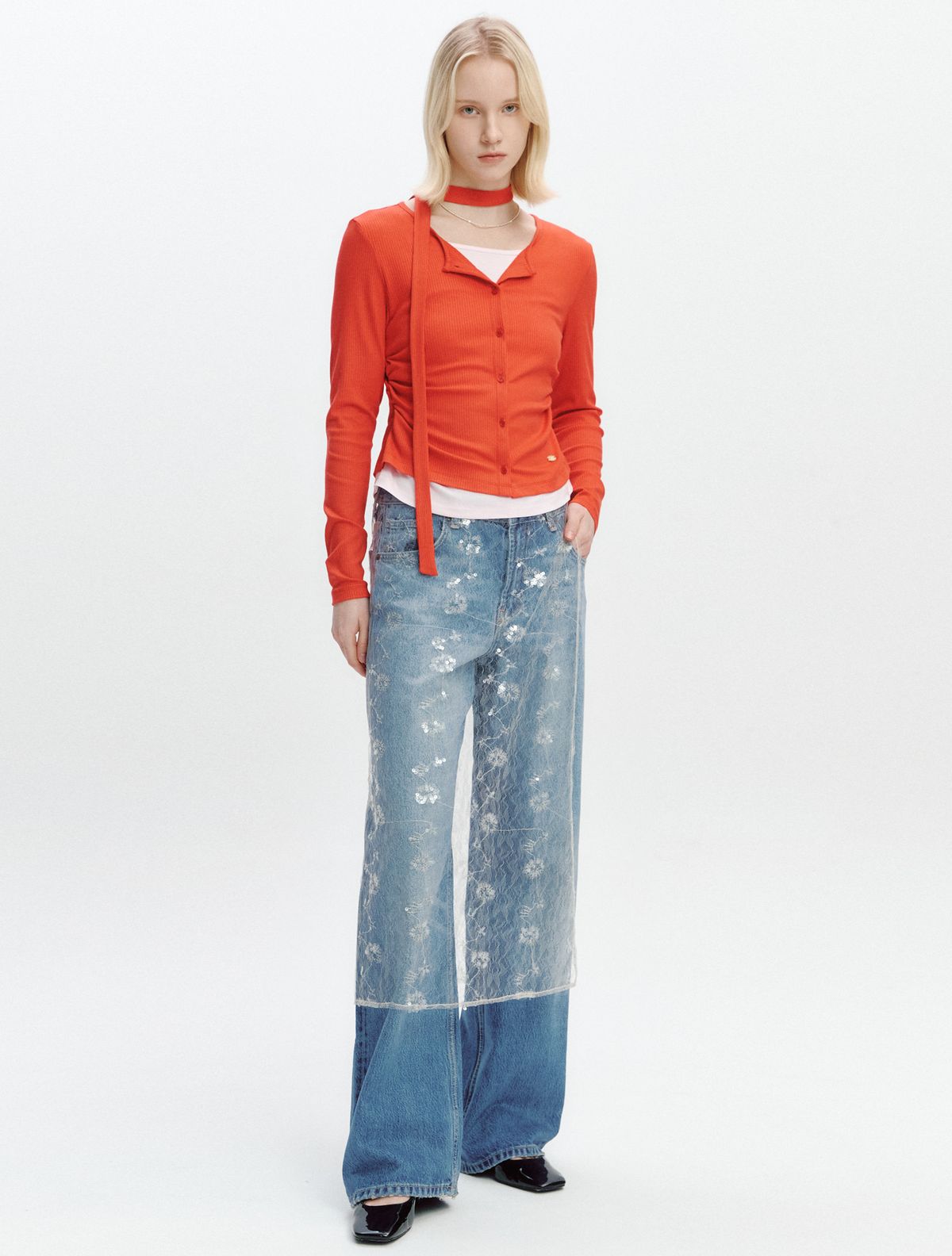 그레이데시온(GRAYDATION) 2 In 1 Cardigan Layered T-shirt RED