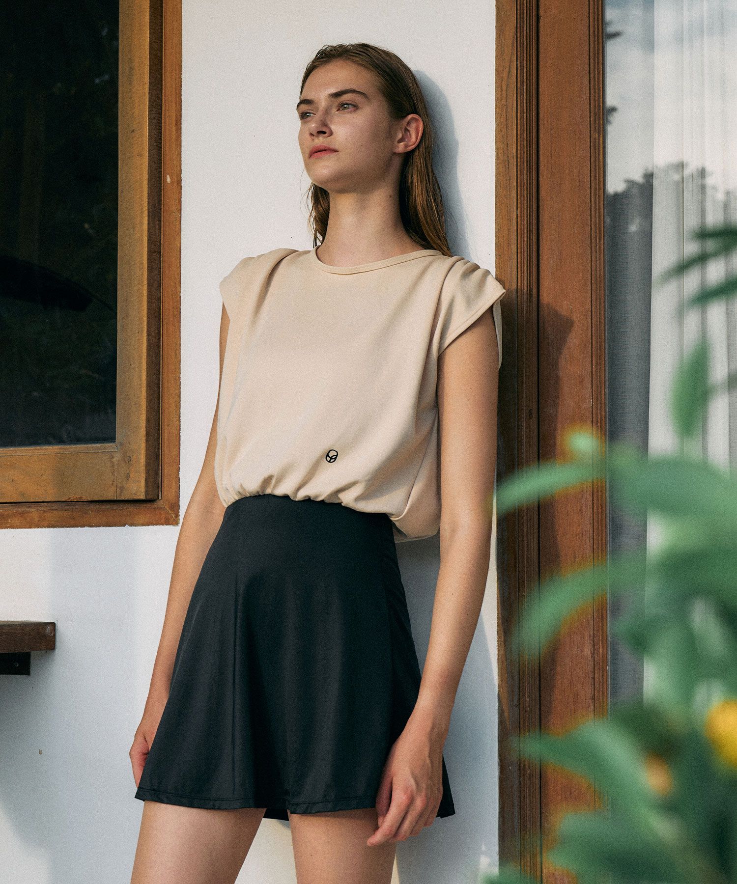 MUSINSA | LAMEREI Shirring Colorblock SwimSuit[LMBBSW102]-Beige