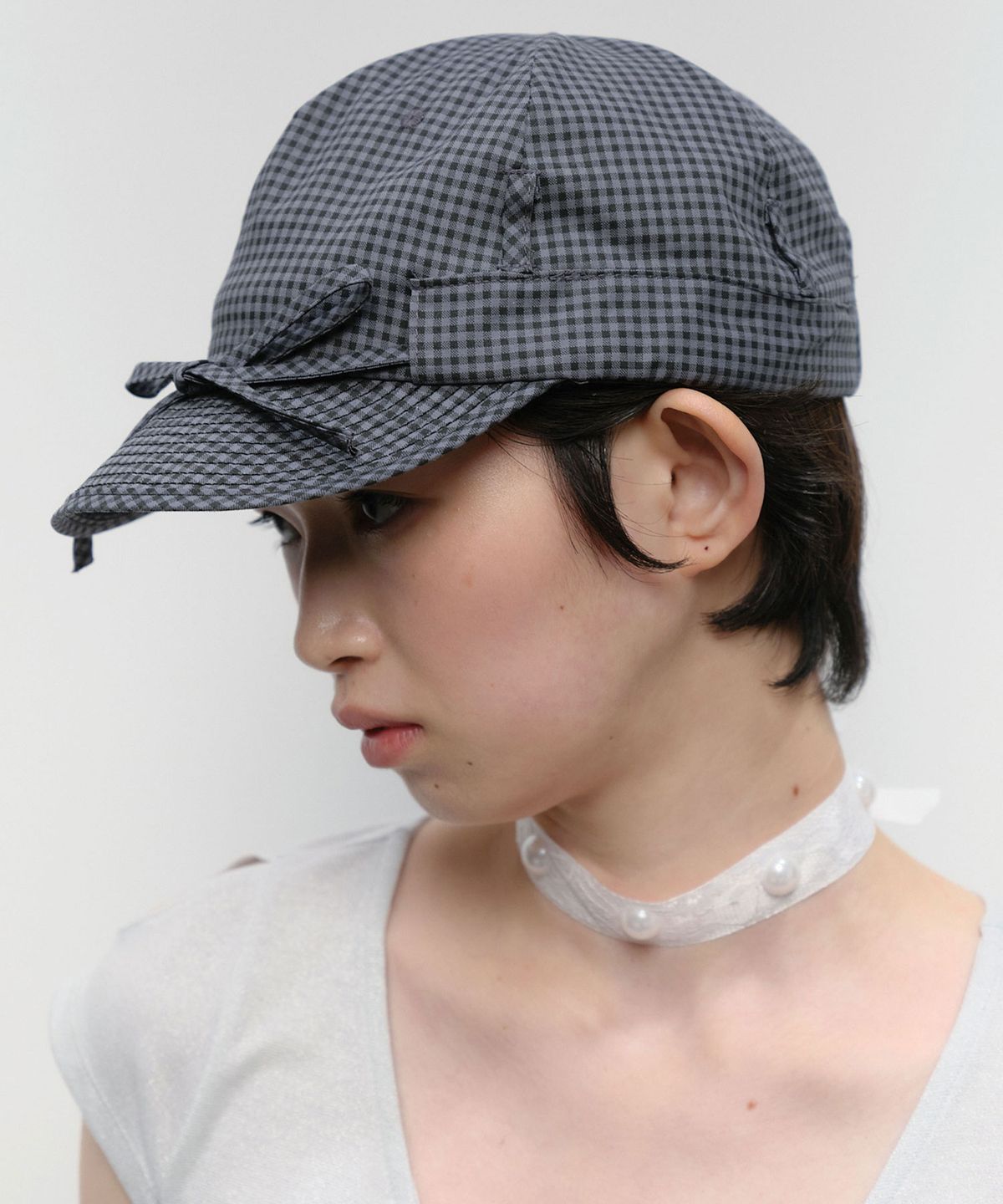 타입서비스(TYPESERVICE) Checkered Ribbon Cap [Charcoal]