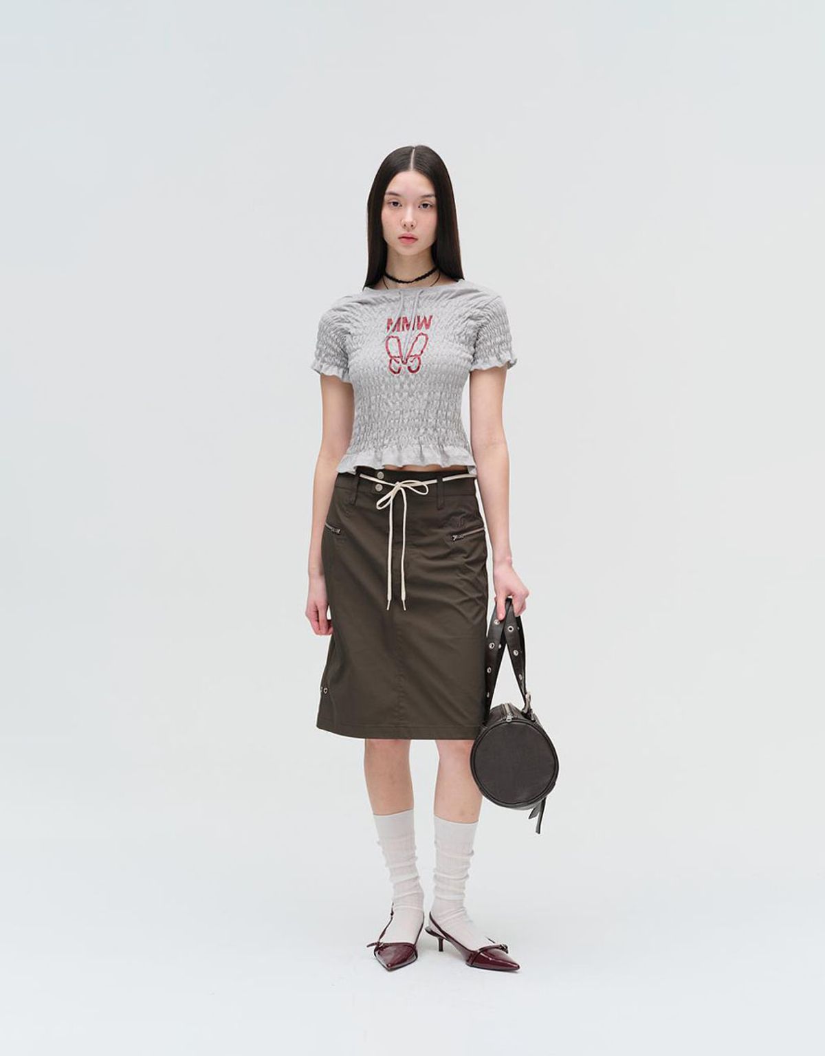 엠엠더블유(MMW) [MMW] STRING MID SKIRT (CHARCOAL)