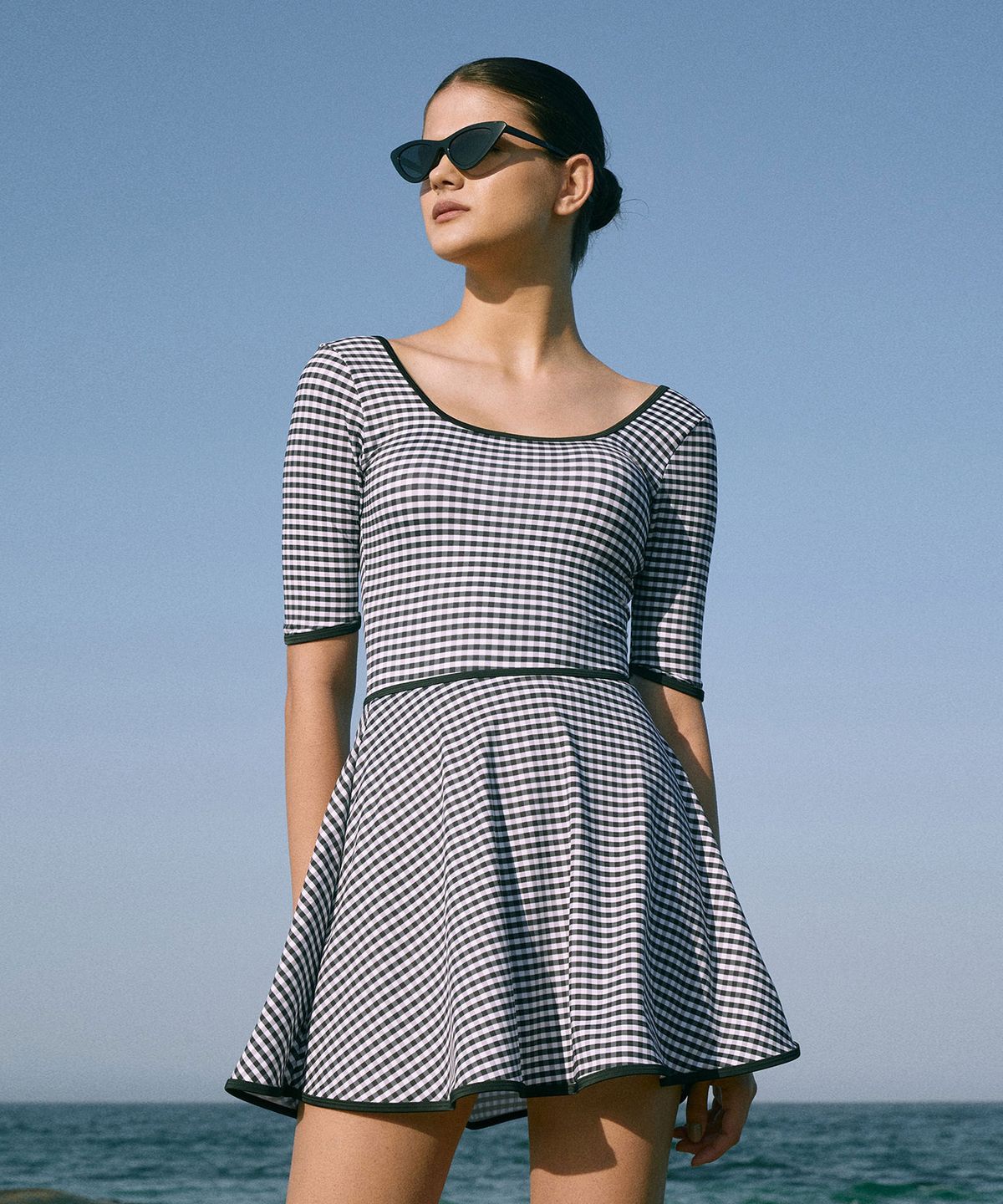 라메레이(LAMEREI) Gingham Check Flare Swim Skirt-2color