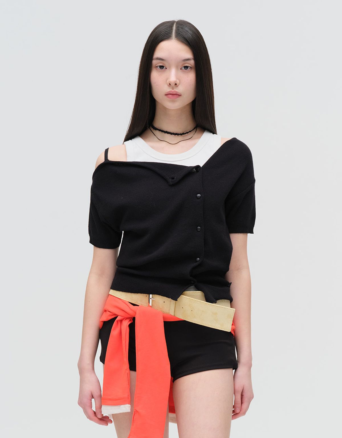 엠엠더블유(MMW) [MMW] OFF SHOULDER KNIT CARDIGAN (BLACK)