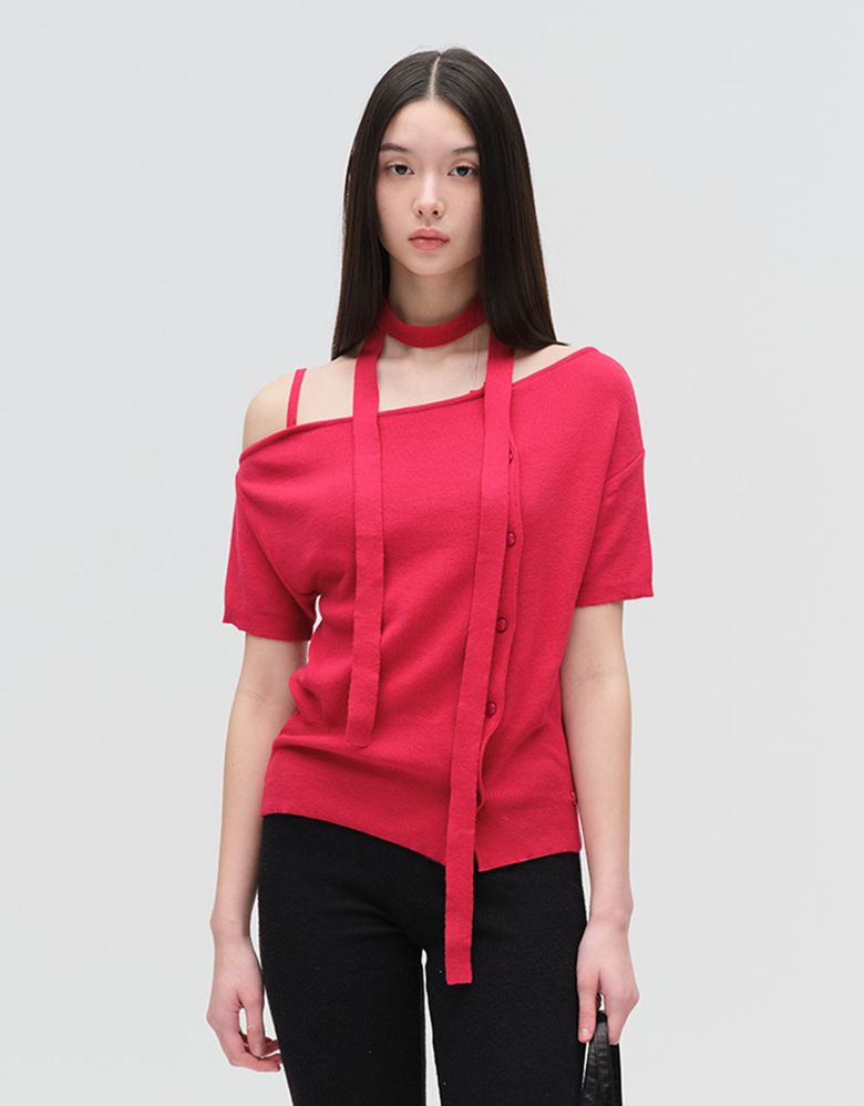 [MMW] OFF SHOULDER KNIT CARDIGAN (RED)