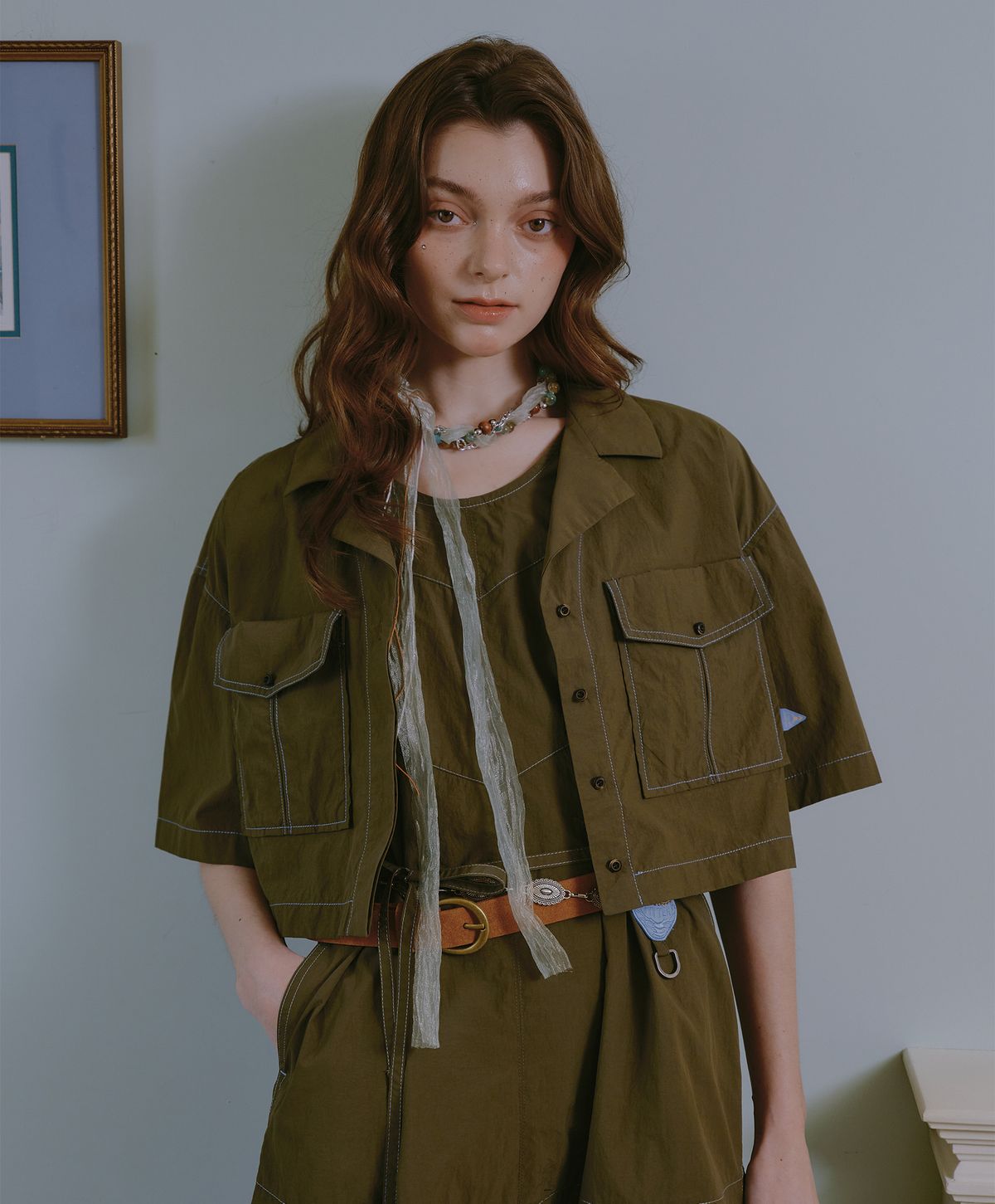 누크피터(NUUKFITTER) HUNTER CROP BOXY SHIRT_WOMEN [KHAKI]