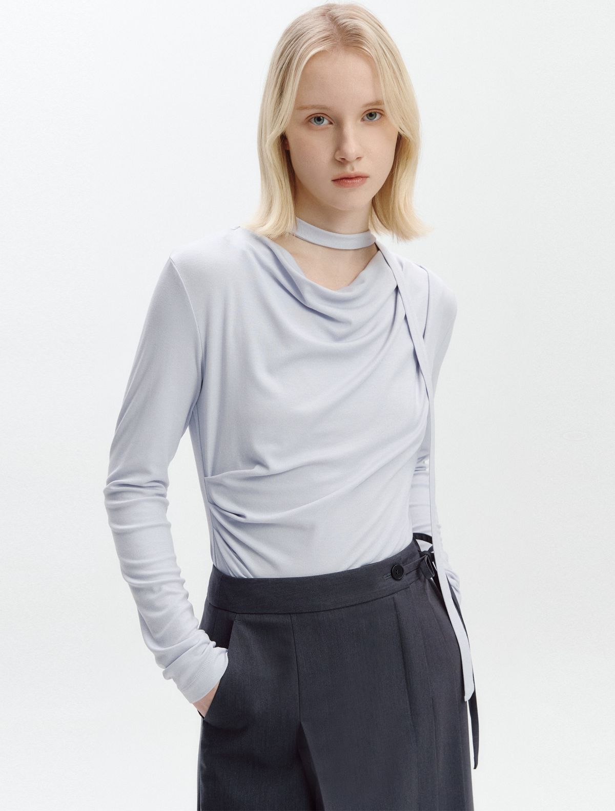 그레이데시온(GRAYDATION) Cowl-neck Draped T-blouse LAVENDER