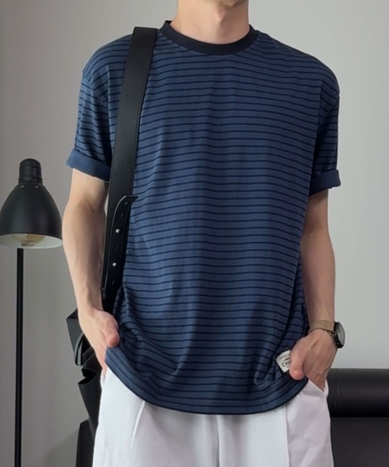 ★Urbandtype.★ Vintage Label Stripe T-Shirt Wine UBEUTS003W MUSINSA | URBANDTYPE Vintage Label Stripe T-Shirt_Navy