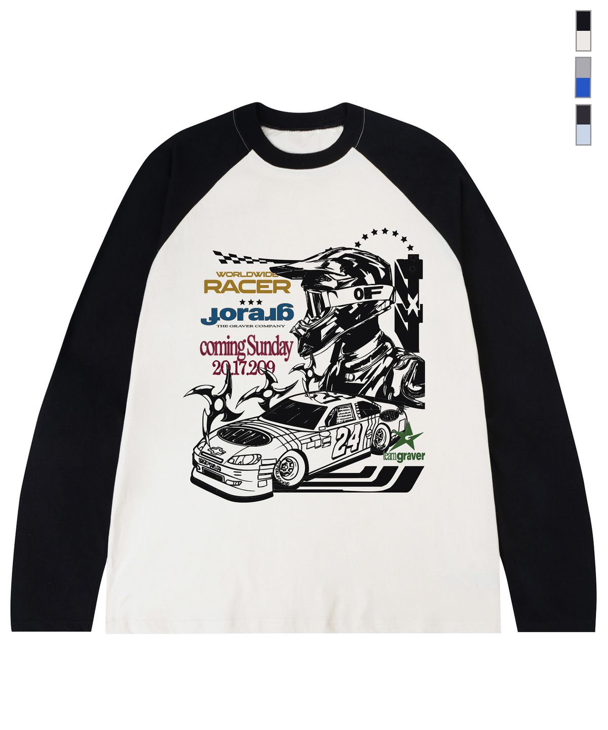 그레이버(GRAVER) [UNISEX]RACER 빈티지 래글런 롱슬리브 티셔츠_3color