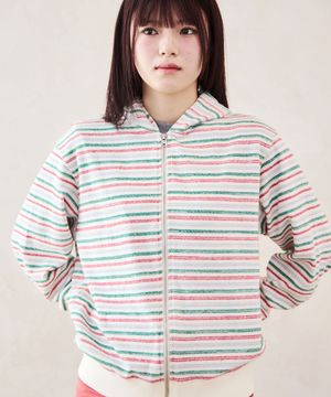 스트라이프 후드 집업 (아이보리)