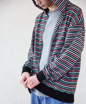 스트라이프 후드 집업 (블랙)