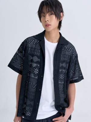 에스닉 레이스 하프 셔츠 (Black)
