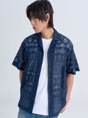 에스닉 레이스 하프 셔츠 (Navy)