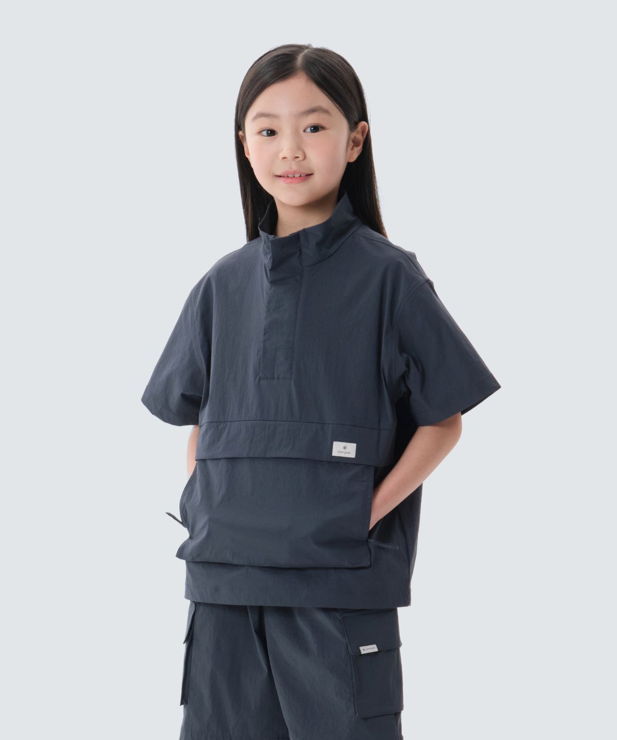 스노우피크 어패럴 키즈(SNOWPEAK APPAREL KIDS) 키즈 냉감 루트 스탠드넥 반팔 아노락 (S25MKRAN90) Vintage Green