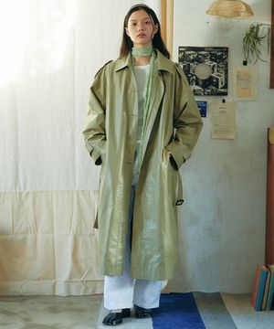 코티드 오버 핏 트렌치 코트 (카키)