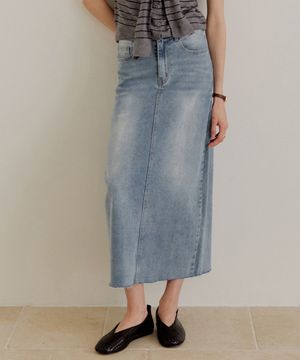 슬릿 데님 롱 스커트 [블루]