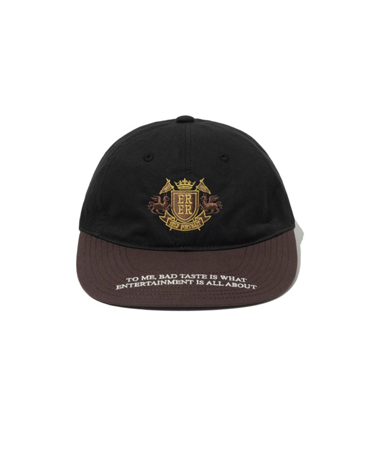 에르에르(ERER) Embroidered Detail Color Block Snapback Black Brown