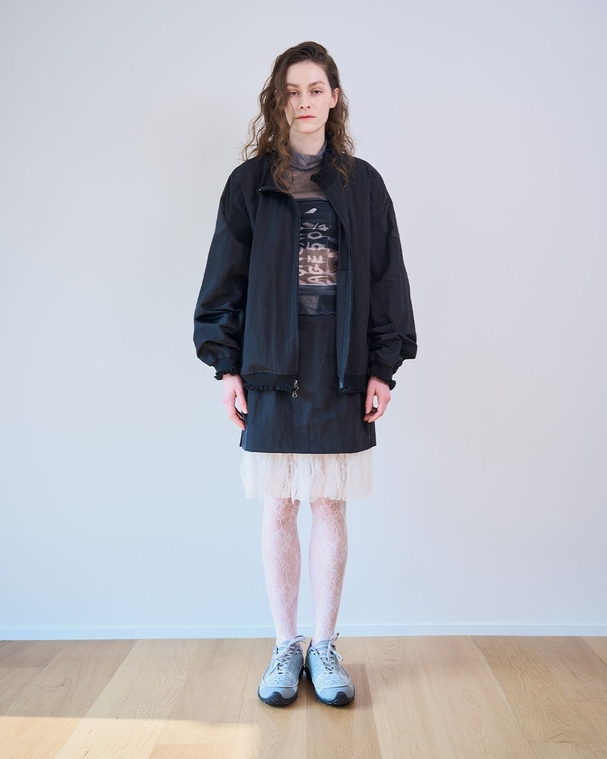 씬(SEEN) LACE LAYERED NYLON SKIRT (Black)