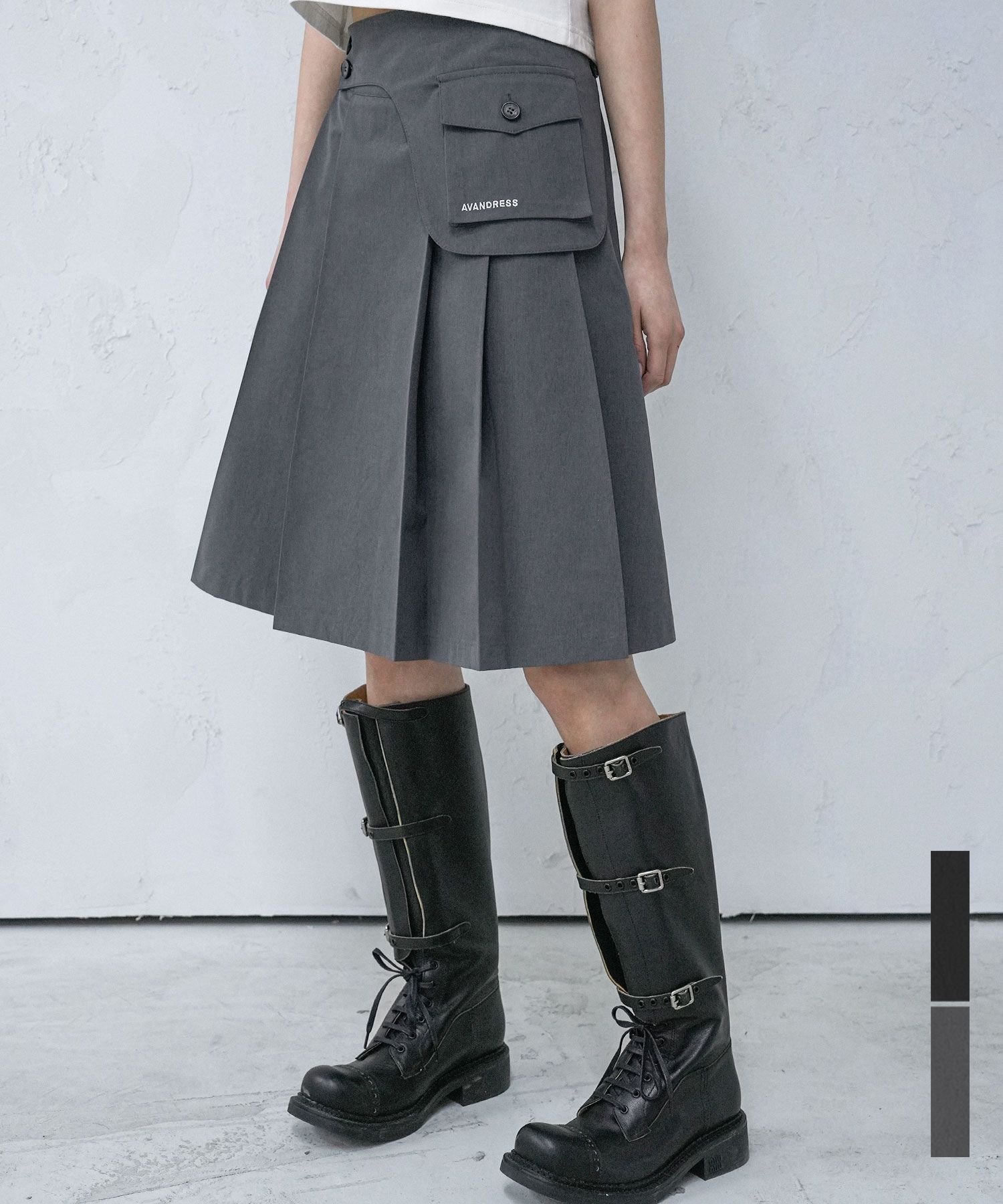 【AVANDRESS】Saddle Midi Pleats Skirt★25SS★ MUSINSA公式 | AVANDRESS Saddle Midi Pleats Skirt - 2COL