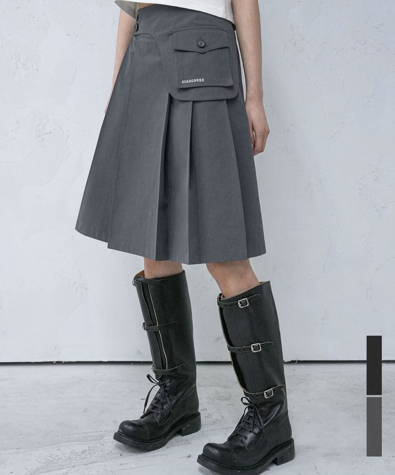 Saddle Midi Pleats Skirt - 2COL