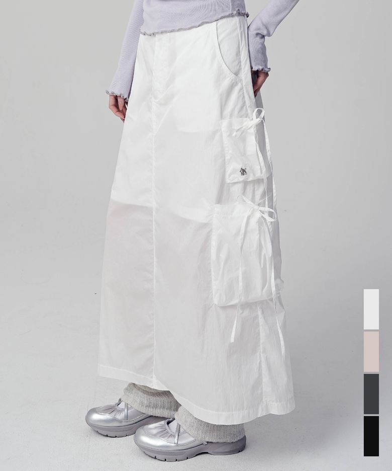 Ribbon Taslan Long Skirt - 4COL