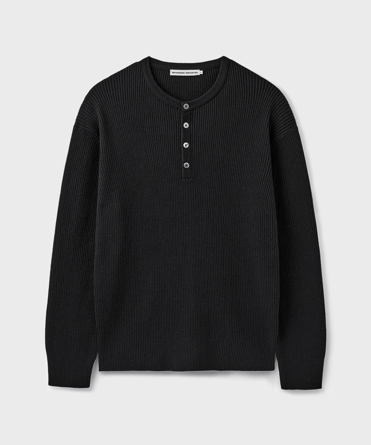 브랜디드(BRANDED) HARD TWIST RIBBED HENLEY NECK KNIT [BLACK]