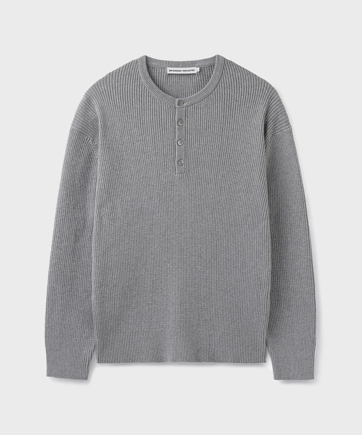 브랜디드(BRANDED) HARD TWIST RIBBED HENLEY NECK KNIT [MELANGE GRAY]