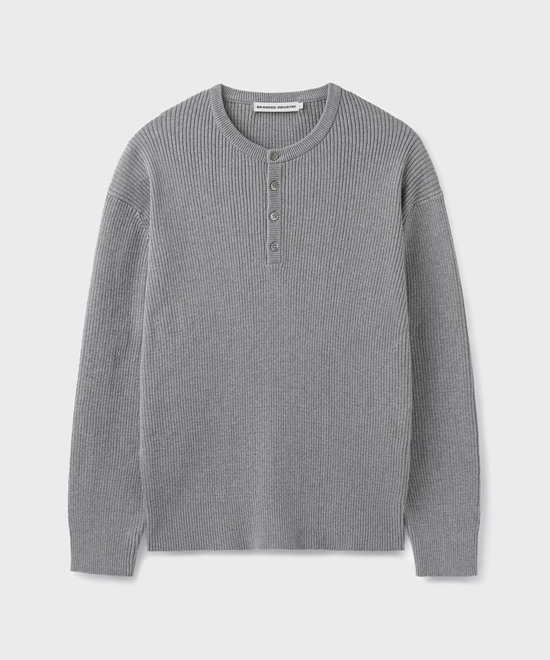 HARD TWIST RIBBED HENLEY NECK KNIT [MELANGE GRAY]