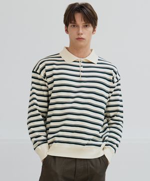 카라 투톤 스트라이프 니트 티셔츠 [아이보리]