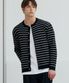 블럭 스트라이프 라운드 니트 가디건 [블랙]