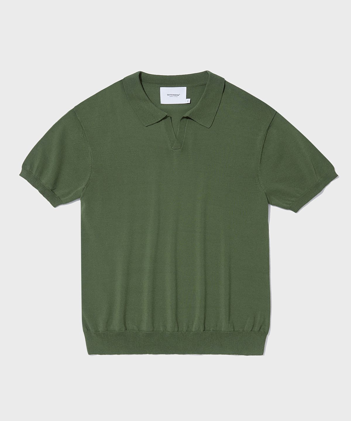 아웃스탠딩(OUTSTANDING) HS KNIT OPEN COLLAR SHIRT_OLIVE