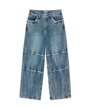 Cut Out Wide Jeans - BLUE