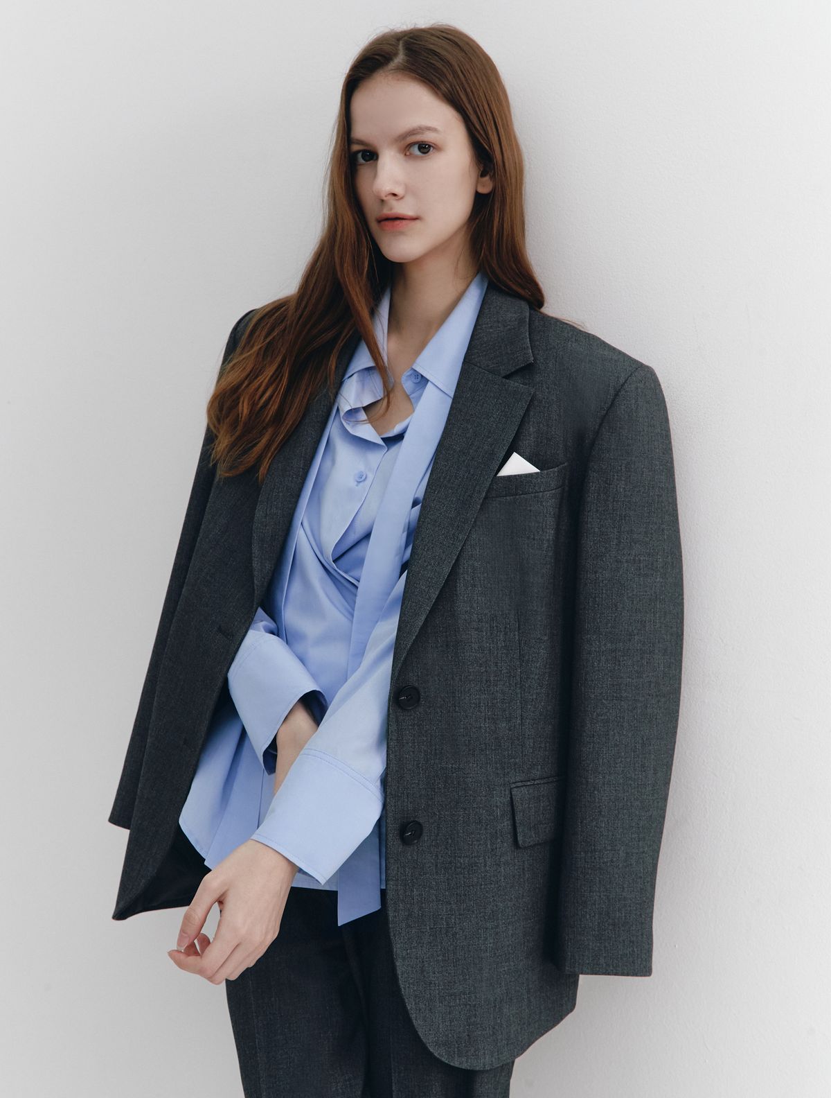 그레이데시온(GRAYDATION) Wool-Blend Single-breasted Blazer CHARCOAL GREY