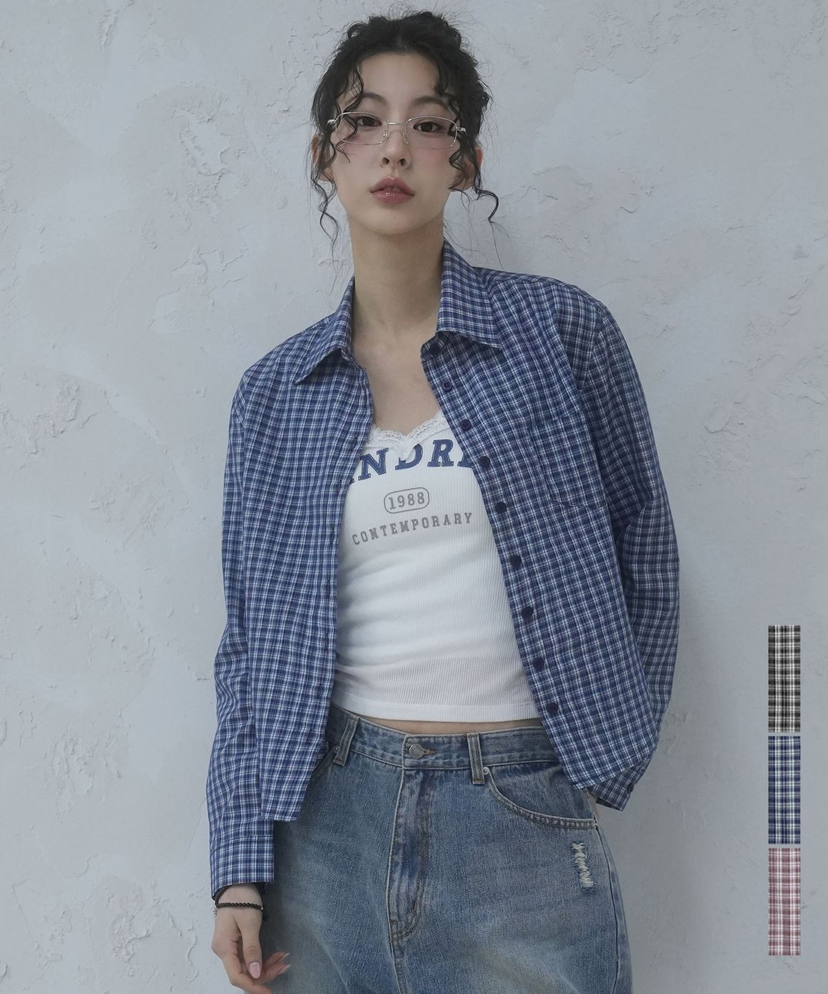 어반드레스(AVANDRESS) She Minimal Check Shirt - 3COL