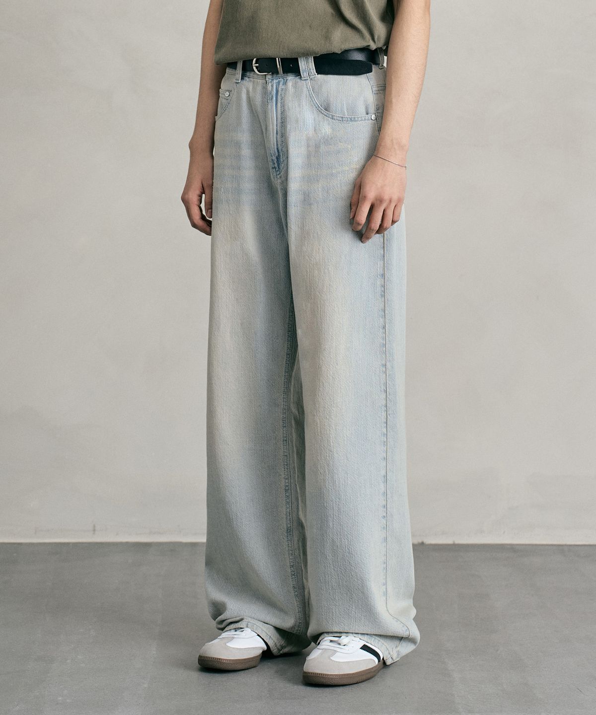 데케트(DECET) [린넨라이크]Linen Like Mid Rise Wide Jeans DCPT039IceBlueB